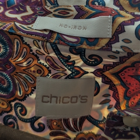 Chicos Shirt Women XL 3 Pink White Paisley Non Iron Wrinkle Button Up Back - Picture 3 of 12